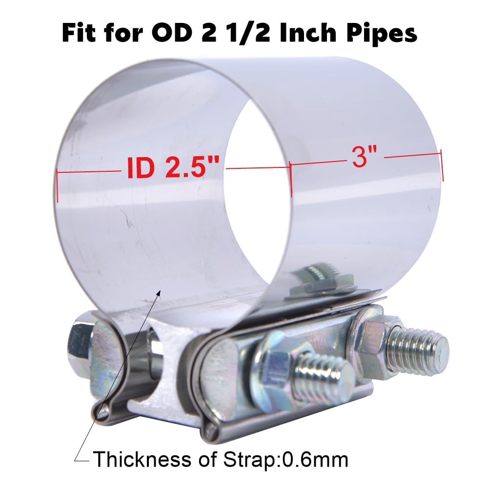 Elifecenter ID 2-1/2 Inch Lap Joint Butt Exhaust Clamp, Stainless 63mm Exhaust Coupler Clamp fit for OD 2.5 inch Pipes