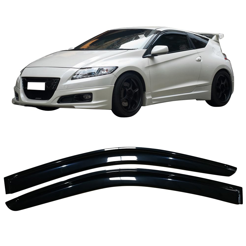 IKON MOTORSPORTS Tape On External Window Visor, Compatible with 2011-2016 Honda CR-Z Slim Smoke Tinted Acrylic Rain Deflector