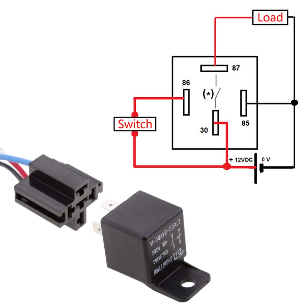 Esupport Car Relay 12V 40A Spst 4Pin Switch Socket Plug Wire Harness Automotive Pack Of 5