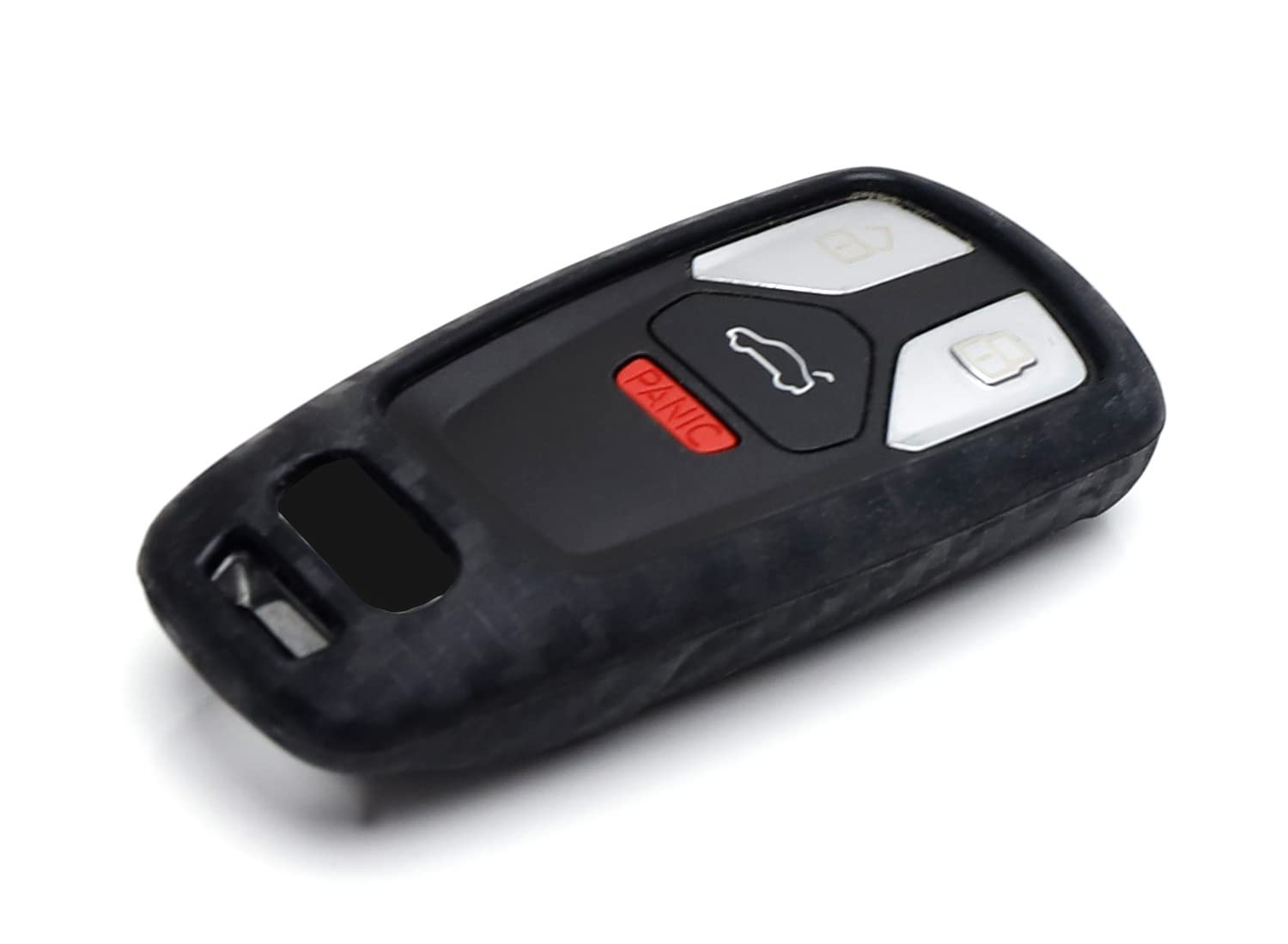 iJDMTOY Carbon Fiber Finish Soft Silicone Key Fob Cover Compatible with Audi 2017-up A4 A5 Q7 TT Smart Key (Black Twill Weave Pa