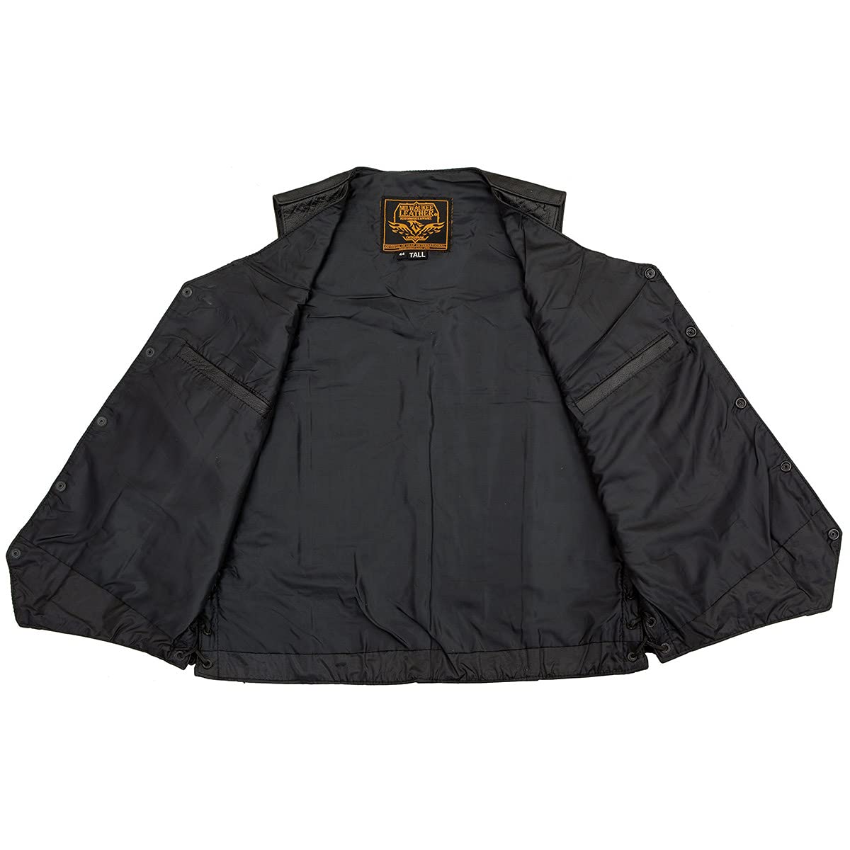 Milwaukee Leather SH1315 Men's Black Leather Classic V-Neck Side Lace Motorcycle Rider Vest w/Front Snap Closure - 42