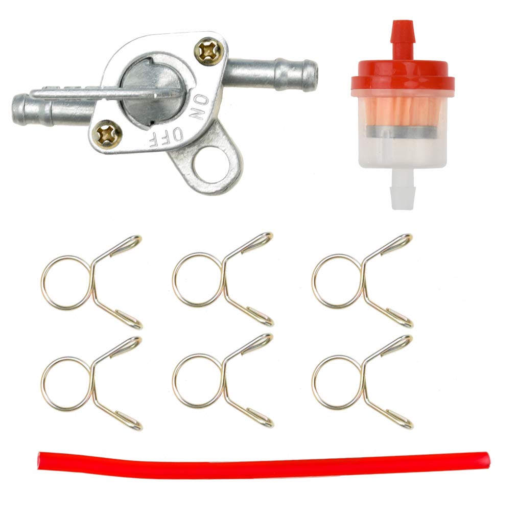 HIAORS Red Gas Fuel Hose Oil Filter Clamps Inline Fuel Shut Off Valve Petcock Petrol Switch for 50cc 70cc 110cc 125cc 150cc 250c