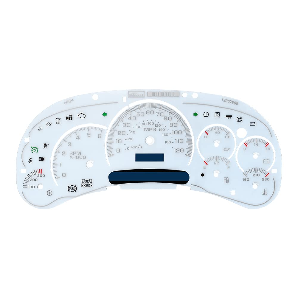 Benet White Gauge Face Overlay Led Version Trans Temp Compatible With 03-05 Gm Silverado Sierra Yukon