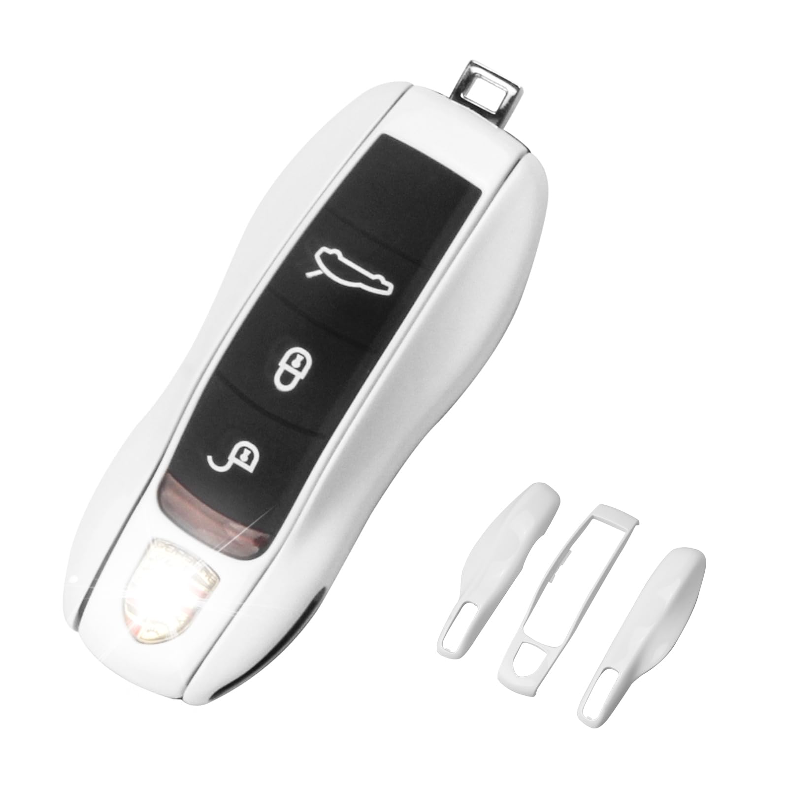 Qbuc For Porsche Key Fob Cover,3-Piece Painted Key Shell Compatible With Porsche Cayenne Panamera Macan 911 Boxter Cayman (White