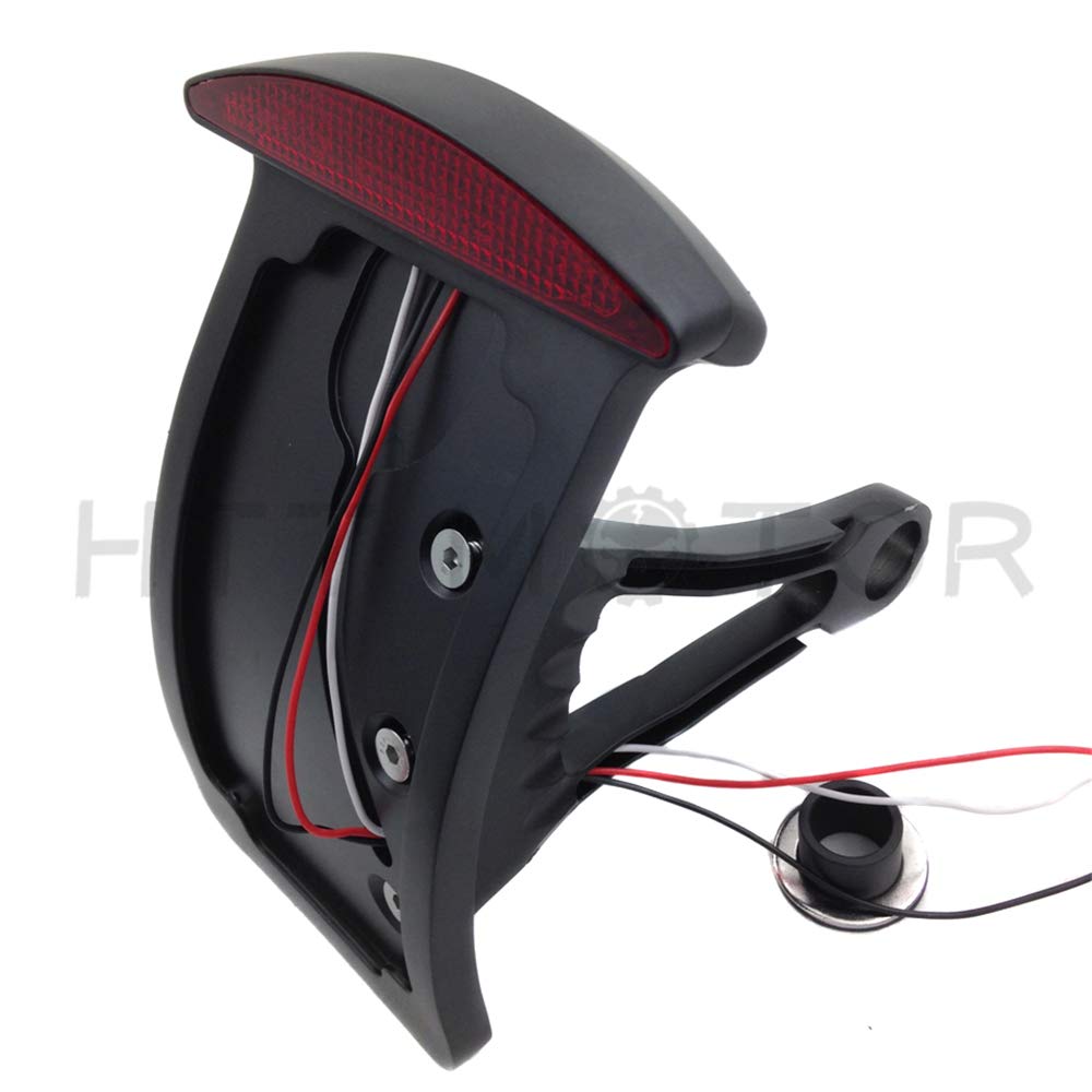 HTTMT MT301-A-BK Black Curved License Plate Bracket with LED Tail Light, Aluminum, Compatible with Suzuki, Kawasaki, Harley