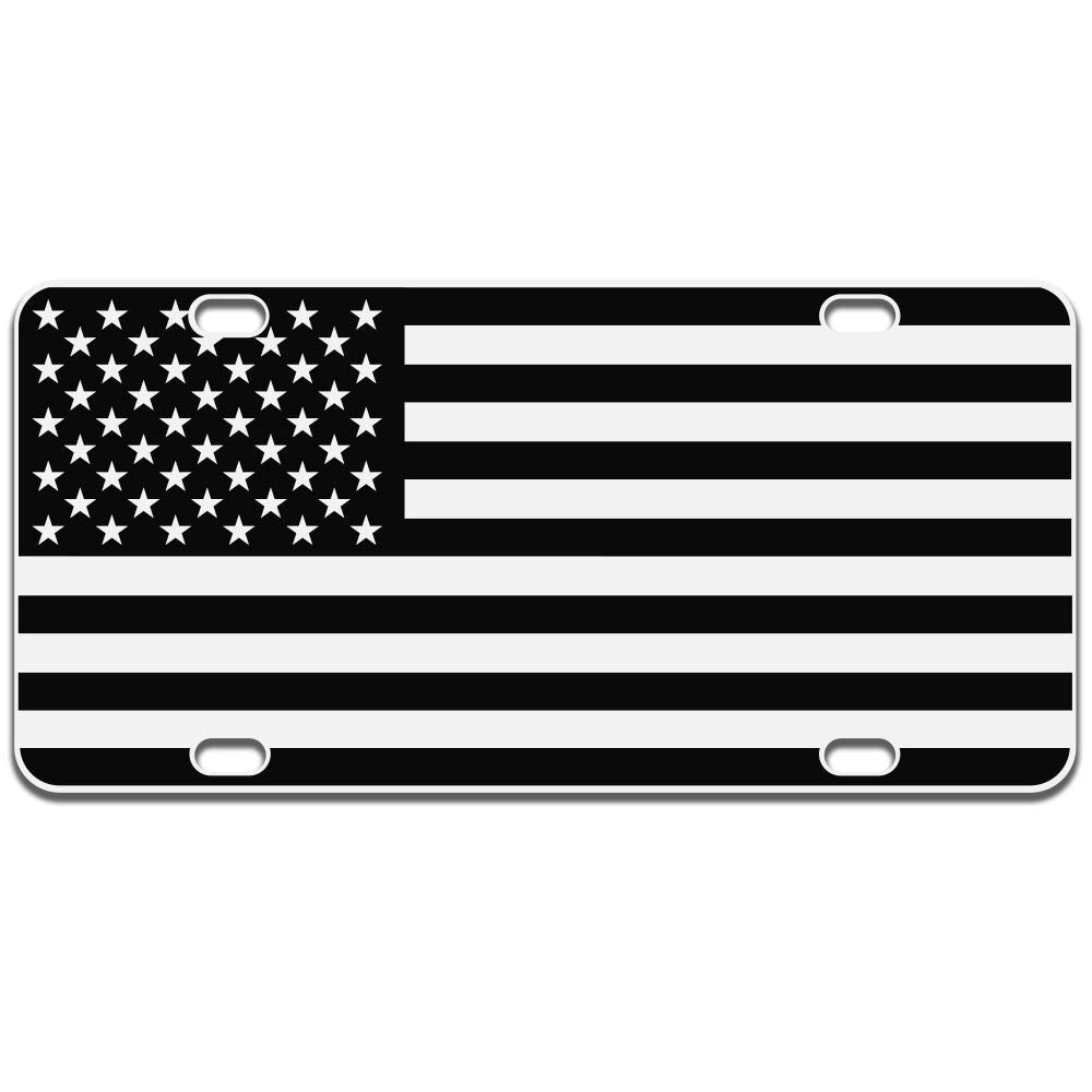 Jass Graphix American Flag License Plate Matte Black On 1/8'' White Aluminum Composite Heavy Duty Tactical Patriot Usa Car Tag (