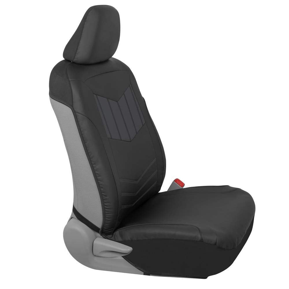 Motor Trend Super Sport Gray Faux Leather Seat Covers, Front Seats - Modern Two-Tone Design, Easy To Install Seat Protectors, In