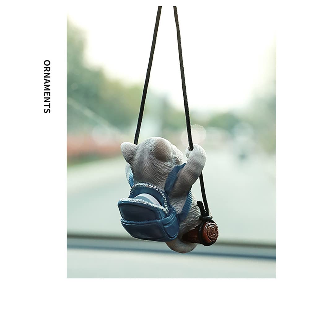 AMIORO Cute Cat Car Mirror - Gray Resin Hanging Decoration for Rearview Mirrors