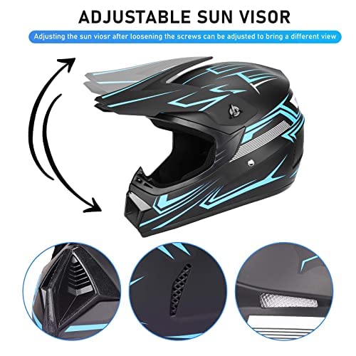 Yesmotor Youth Kids Full Face Motocross Helmet - DOT Approved, Large, Purple, Includes Gloves, Goggles, Mask, ATV, BMX, Dirt Bike