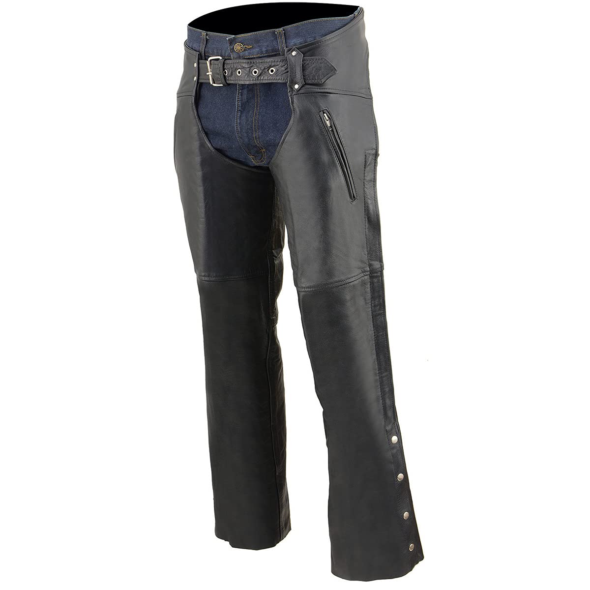 Milwaukee Leather Chaps for Men's Black Leather Dual Side Thigh Zipper Close Pockets Motorcycle Rider Chap- LKM5782 - X-Small