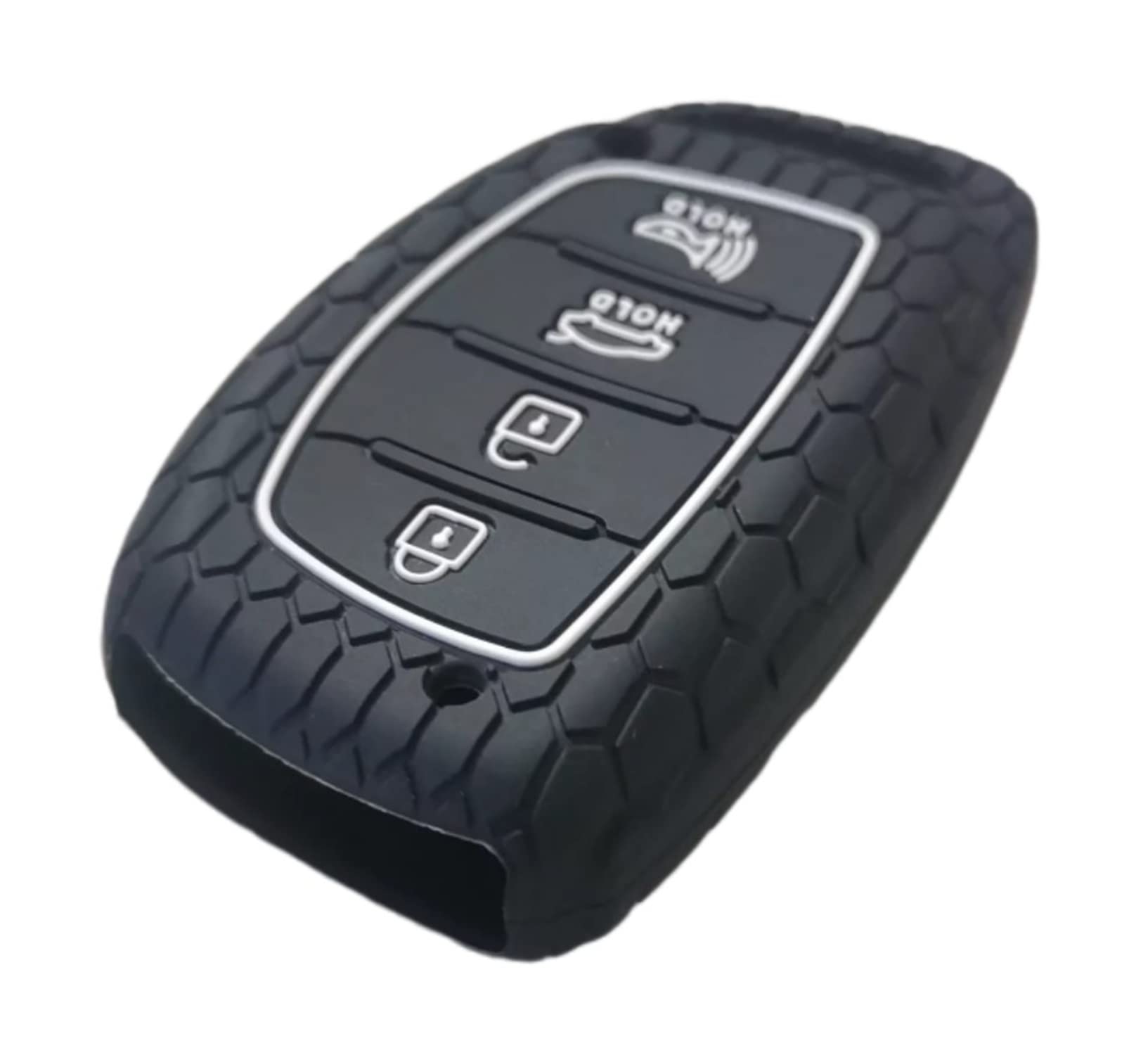 Reprotecting Silicone Rubber Key Fob Cover Compatible With 2016-2021 Hyundai Elantra Elantra Gt Ioniq Sonata Tucson Sy5Mdfna433«Not For Keys With Eject/Fold Buttons» (4 Button Smart Key, Black Pink)
