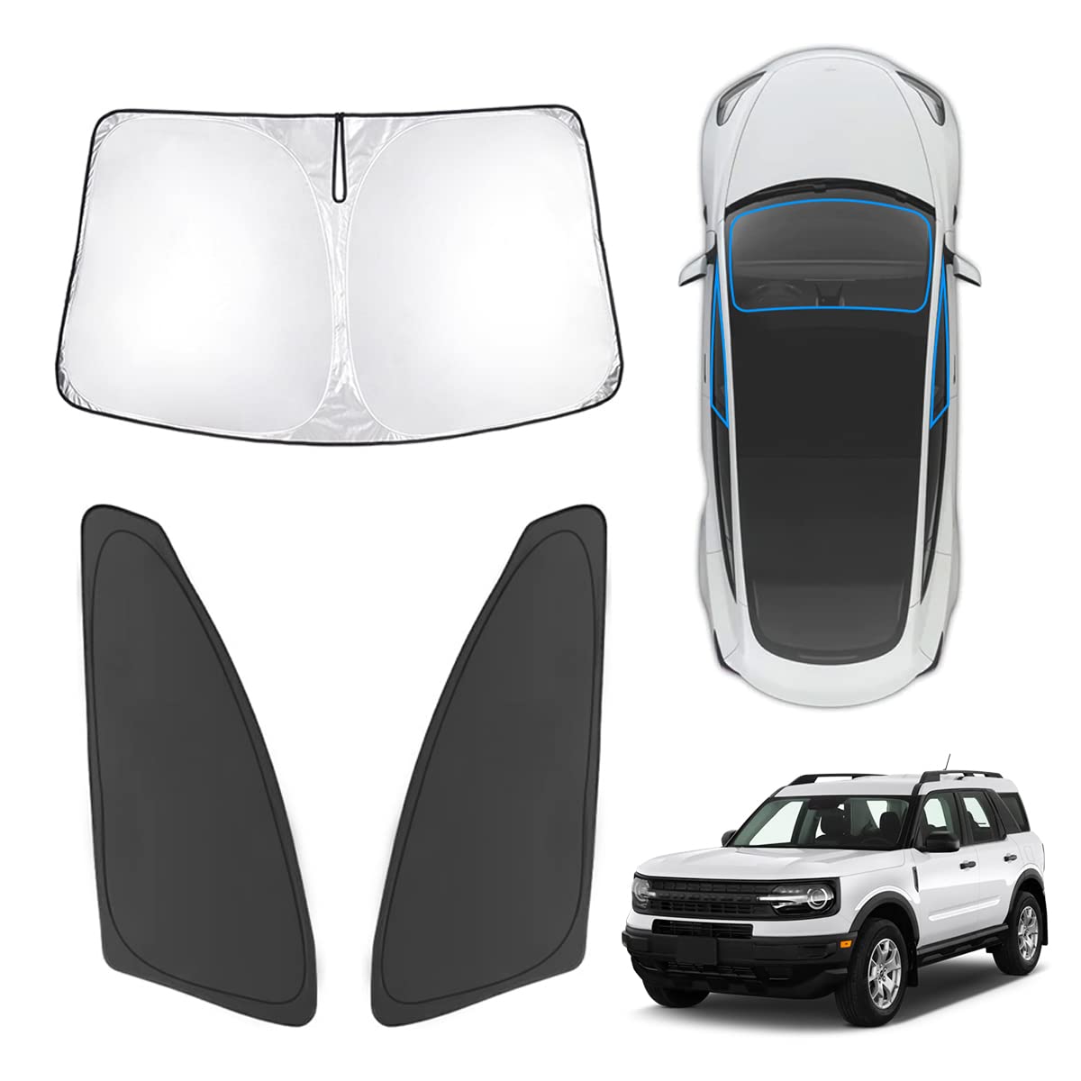 Karltys 3Pcs Windshield Sun Shade For 2021-2025 Ford Bronco Sport, Reflective Front And Side Window Sunshade Custom Fit Bronco S
