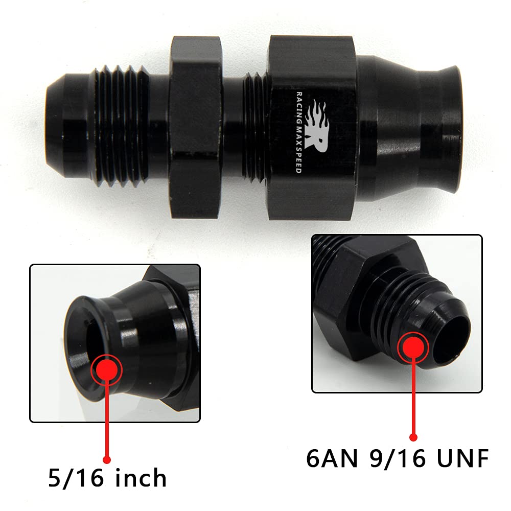 CNRAQR 6AN Male Flare to 5/16" Fuel Hardline Tube Fitting Adapter, Aluminum Alloy, Black, 2 Pcs