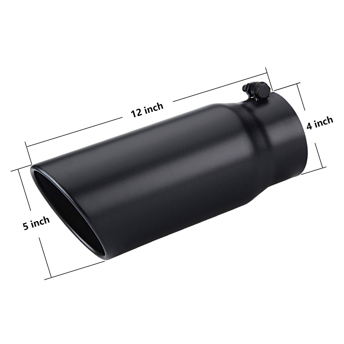 LCGP Diesel Exhaust Tip, 4" to 5" Bolt-On, 12" Length, Stainless Steel, Black Powder Coated, Rolled Angle Cut Design