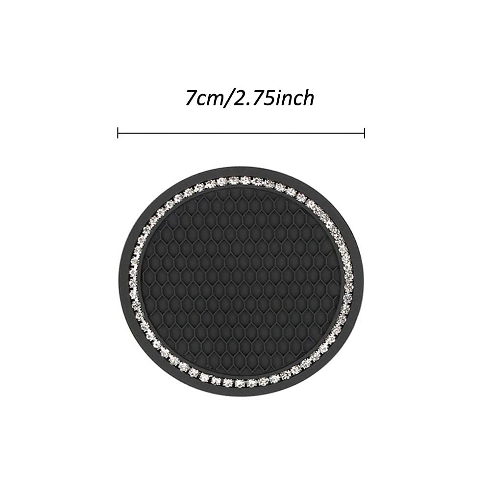 Acodablem 2 Pack Bling Car Cup Holder Insert Coasters, 2.75 Inch Soft Crystal Rhinestone Rubber Pad Set Round Auto Drink Coaster