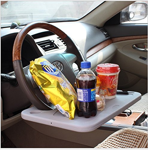 Senmao Home Decor Steering Wheel Tray - Black Plastic Laptop Desk for Car, Model 8542112298, Perfect for Eating and Work on the Go