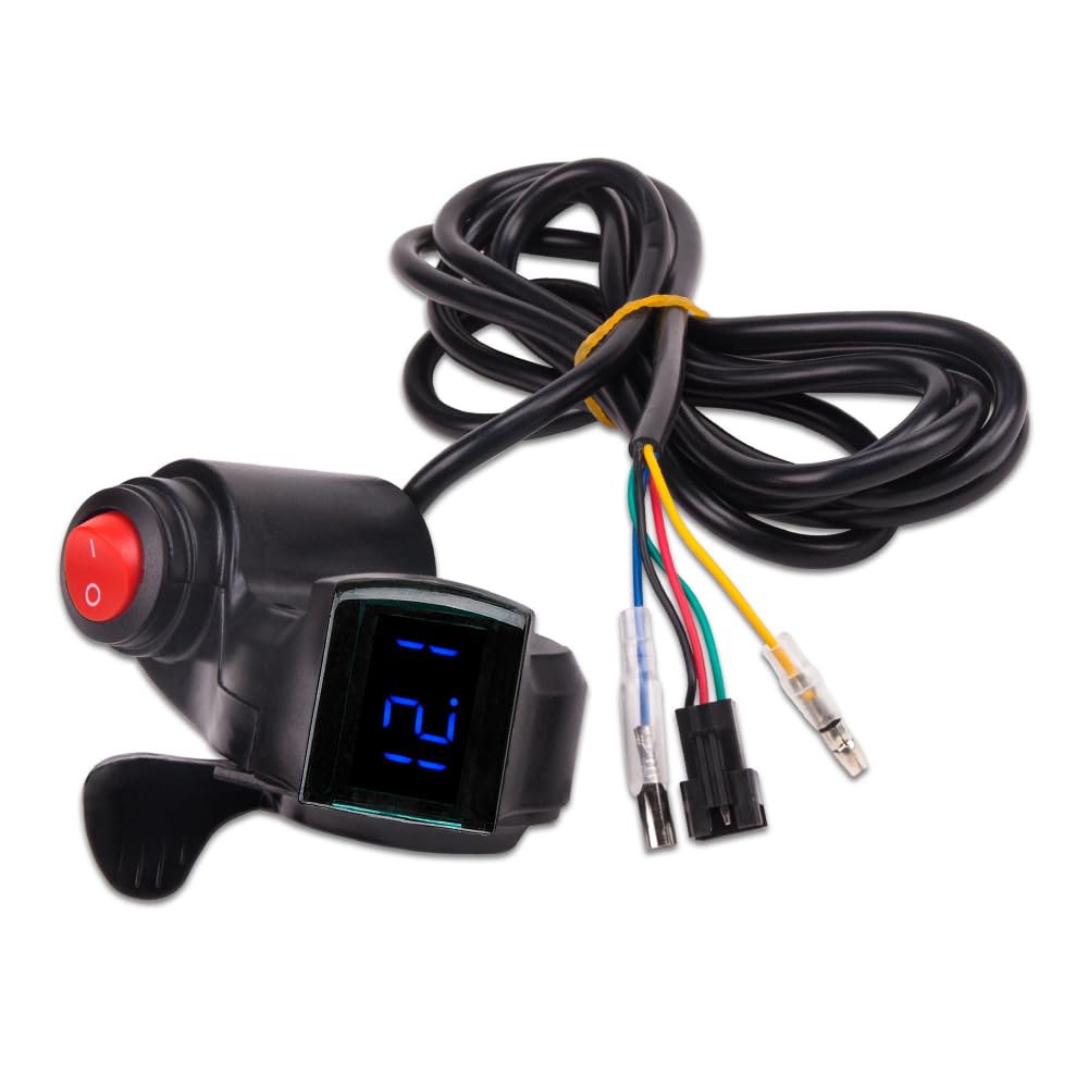 KOOBOOK 1Pcs 12V-72V E-Bike Universal Thumb Throttle LED Display Voltage Black Portable Digital Grips with Power Switch for Scoo