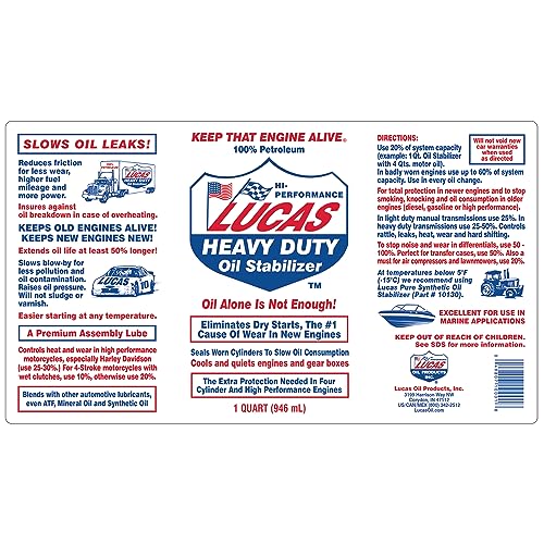 Lucas Oil Heavy Duty Oil Stabilizer - 32 Fl Oz, Plastic, Model 10001, Multi Color