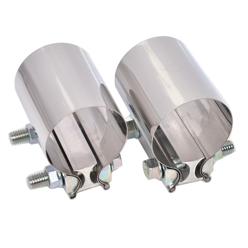 Elifecenter 2 inch Exhaust Clamps, 2'' Exhaust Lap Joint Butt Clamps, T304 Stainless Steel Band Clamp w/High Grade Bolts(2 Piece