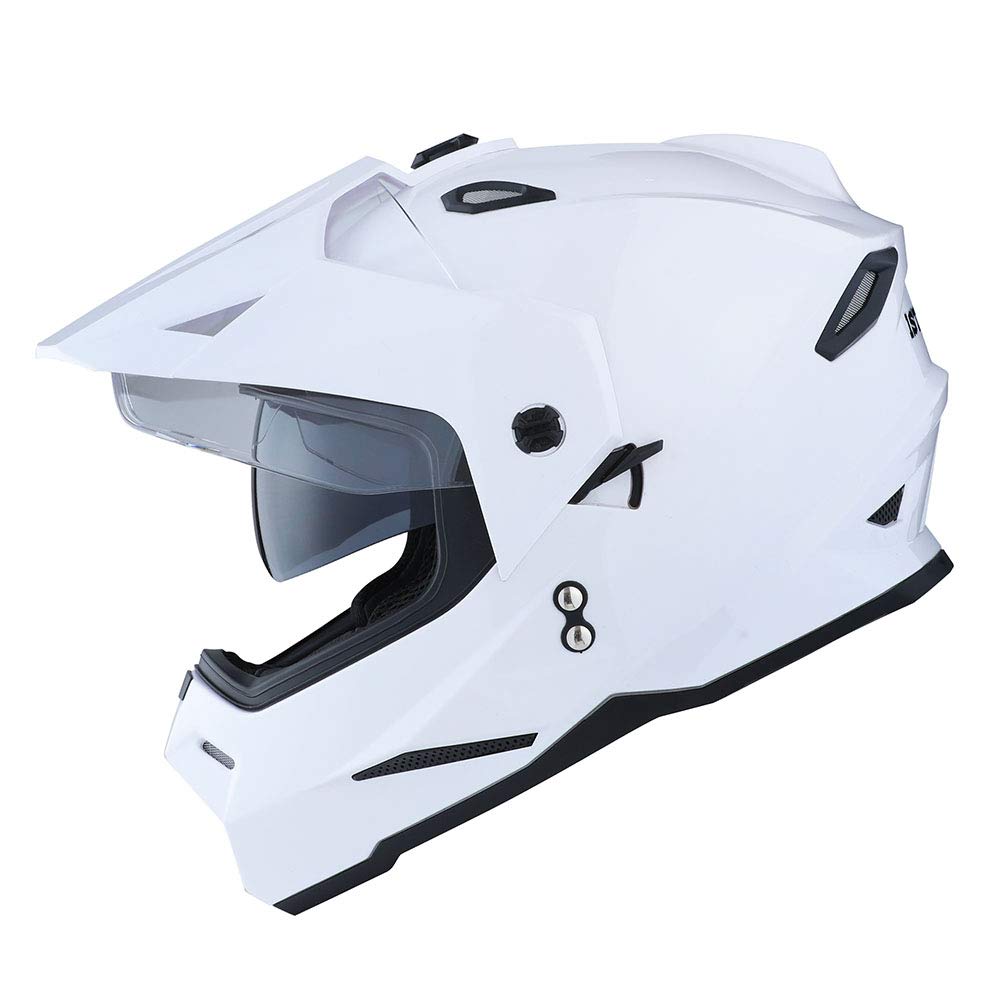 1Storm Dual Sport Motorcycle Motocross Off Road Full Face Helmet Dual Visor Glossy White, Size L (57-58 Cm 22.4/22.8 Inch)