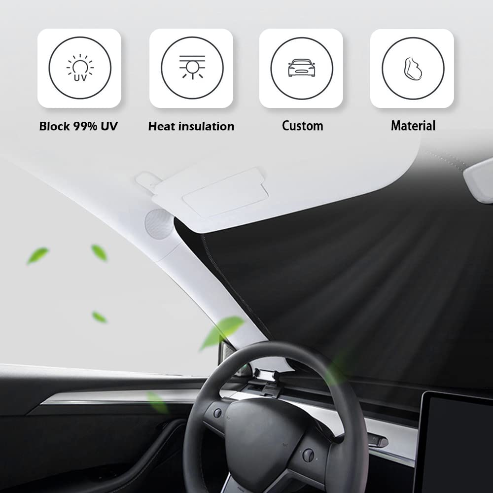 Foldable Sunshade for Car Windshield with Mirrors Cut-Out Design,99% UV Heat Shield Reflector Automotive Glass Cover,Keeps Cool