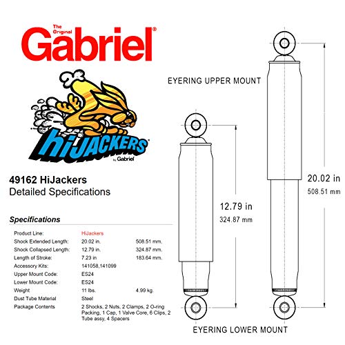 Gabriel 49162 Hijackers Rear Adjustable Air Shock Absorbers Fits Chevrolet Blazer, C10, C20, C30, G10, G20, G30, P10, P20 P30; G