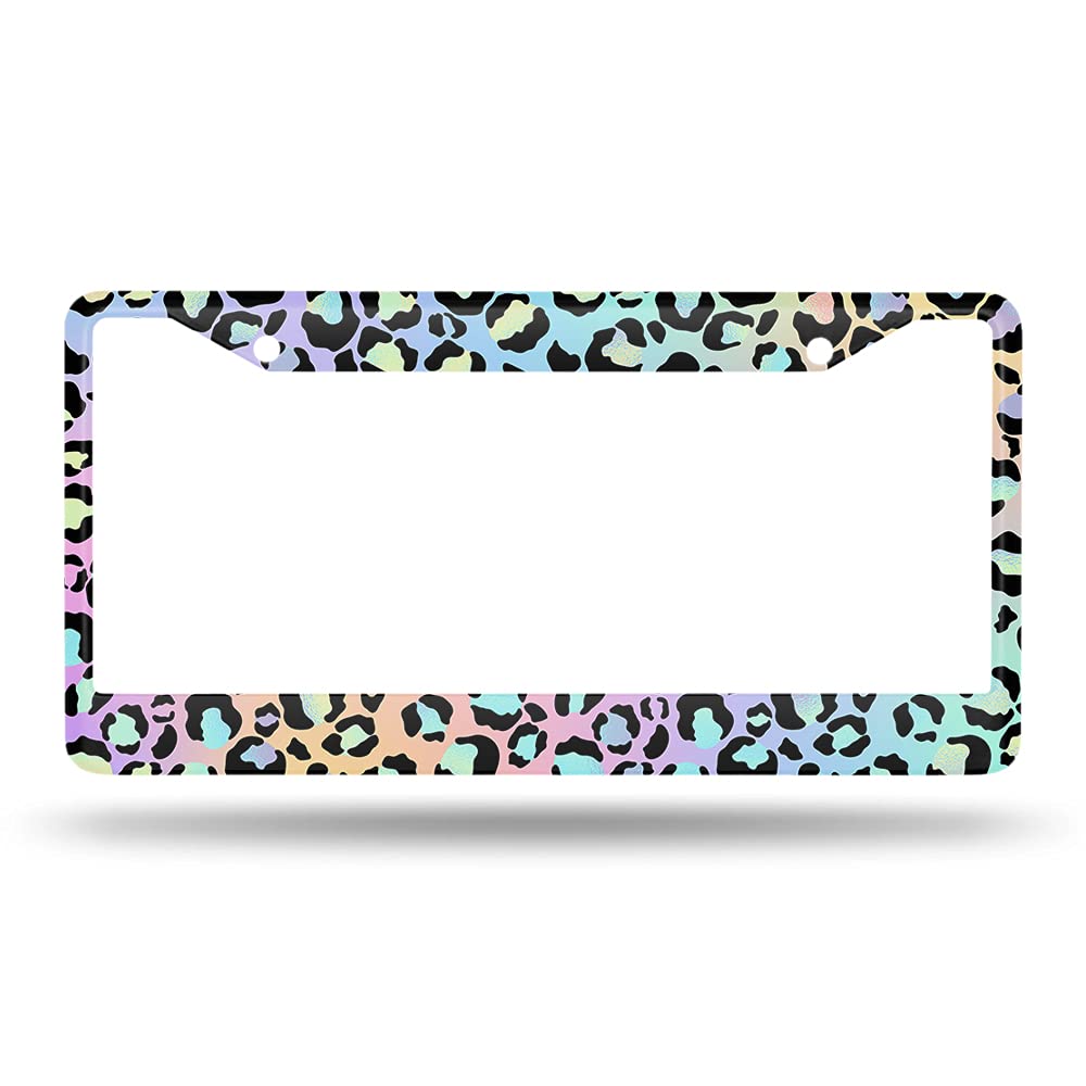 Beabes Blue Leopard License Plate Frame Animal Rainbow Car Frames, License Plates Holder, Big Cat Bright Color License Plate Cov