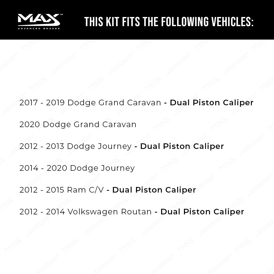 Max Advanced Brakes Front Brake Kit For 2012-2020 Dodge Grand Caravan Town & Country Pacifica W/Dual Piston Caliper Replacement Cross Drilled Disc Brake Rotors And Ceramic Brake Pads