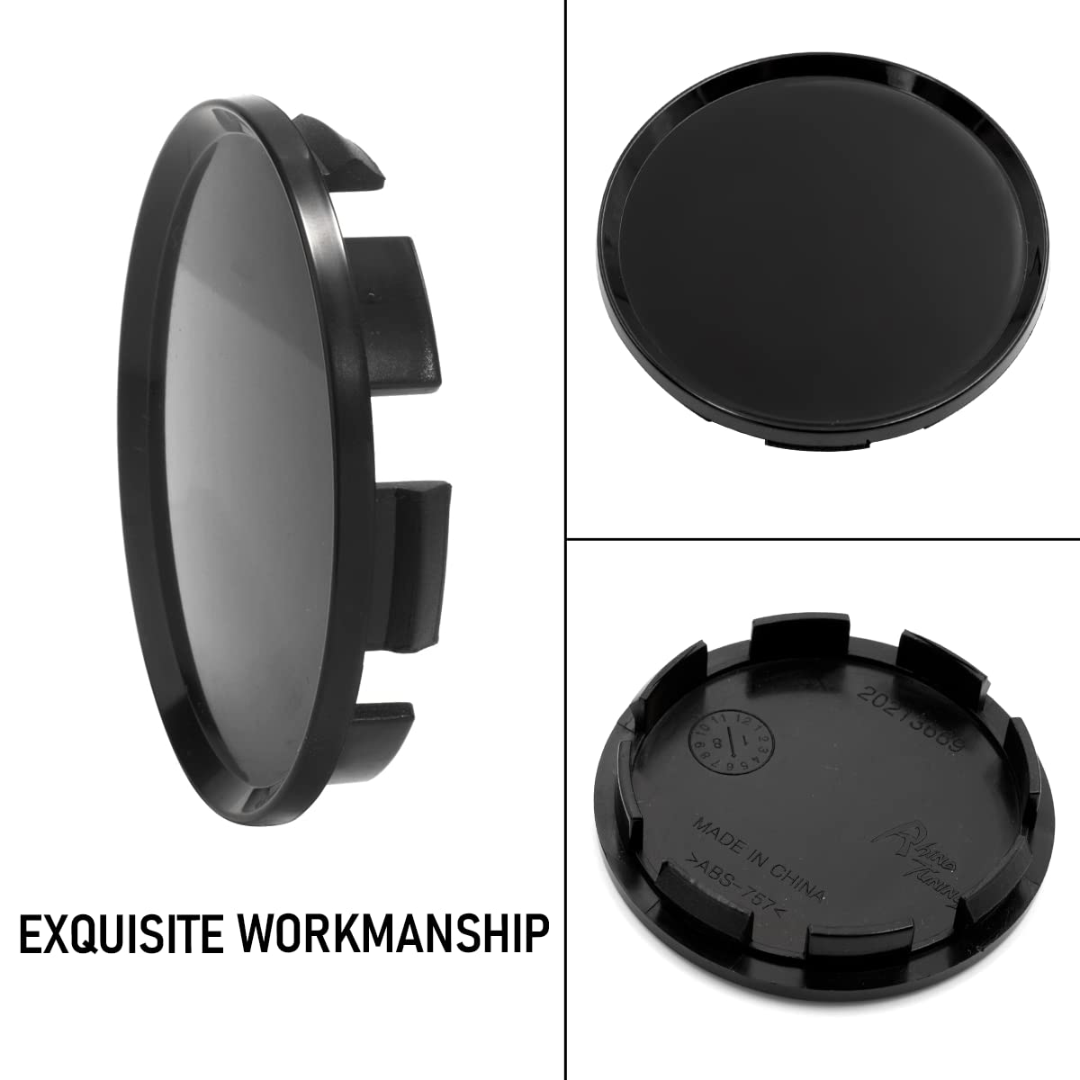 Rhinotuning 63mm Wheel Center Caps for Dodge Ram 1500 & Durango, Black Hub Caps, Acrylonitrile Butadiene Styrene, 4 Pack