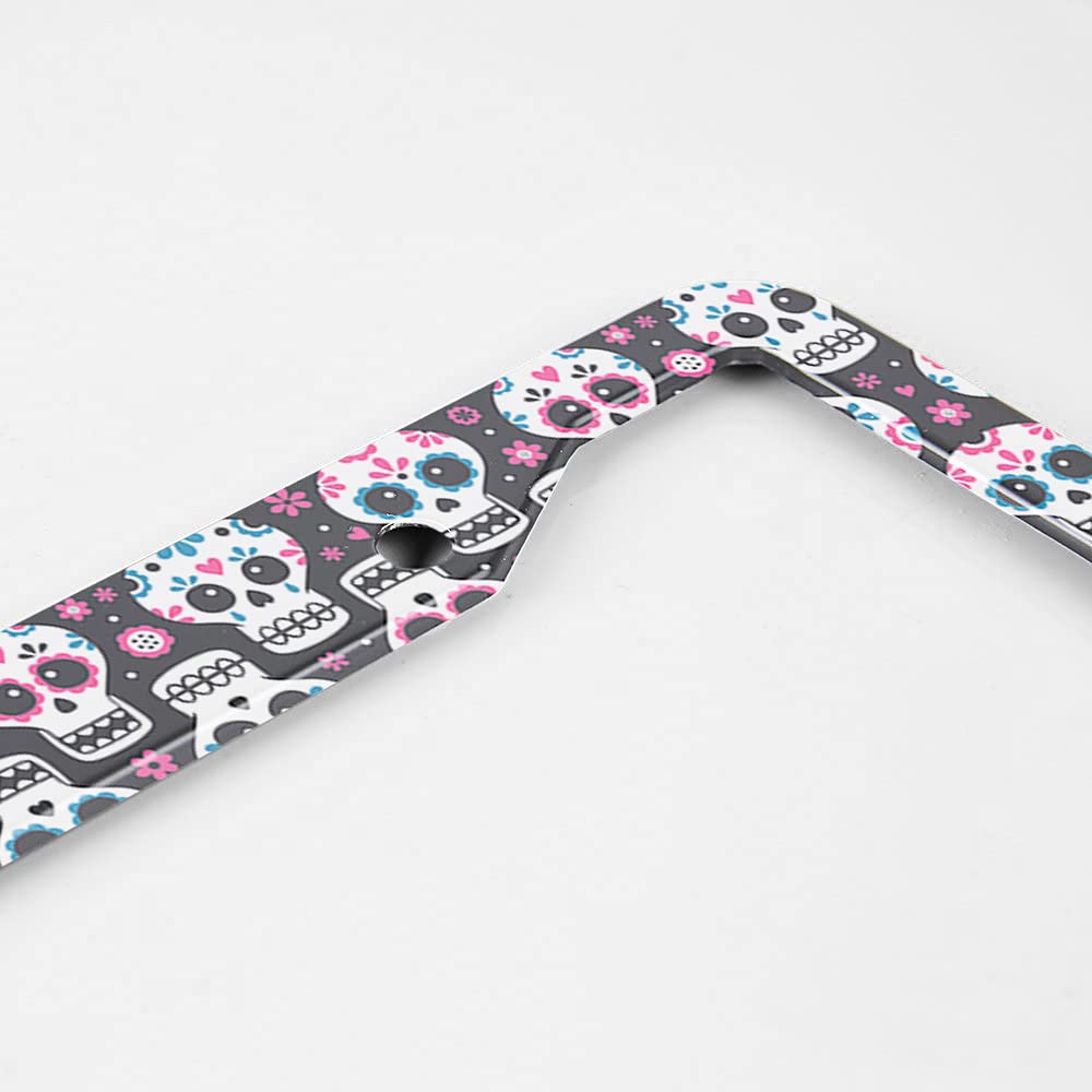Beabes Flower Skull License Plate Frame Pink Flowers License Plate Holder Cute Funny Skulls Car Tag Frame License Plate Cover Car Accessories 2 Holes Novelty Auto Car Tag Vanity Gift
