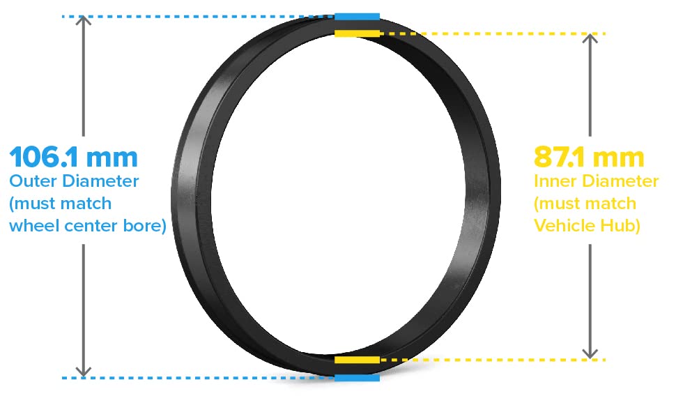 Hubcentric Rings (Pack Of 4) - 87.1Mm Id To 106.1Mm Od - Black Poly Carbon Plastic Hubrings Hub - Only Works On 87.1Mm Vehicle H