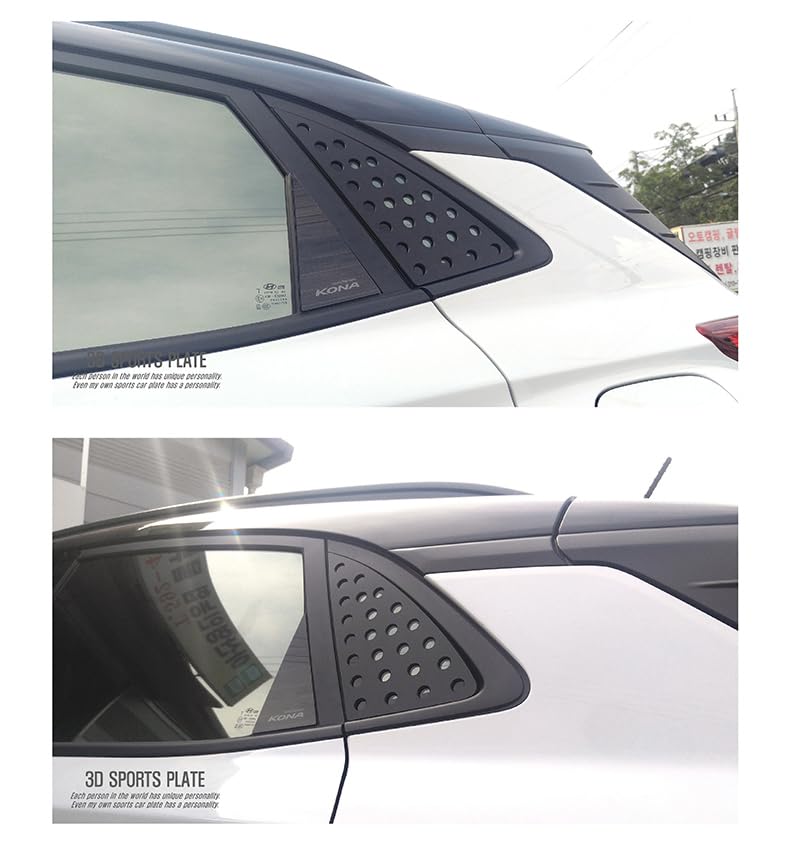 LIGHTKOREA Silver Lettering C Pillar Window Sports Plate Panel Accessories, Black Plate, Acrylic, LH RH for Hyundai Kona