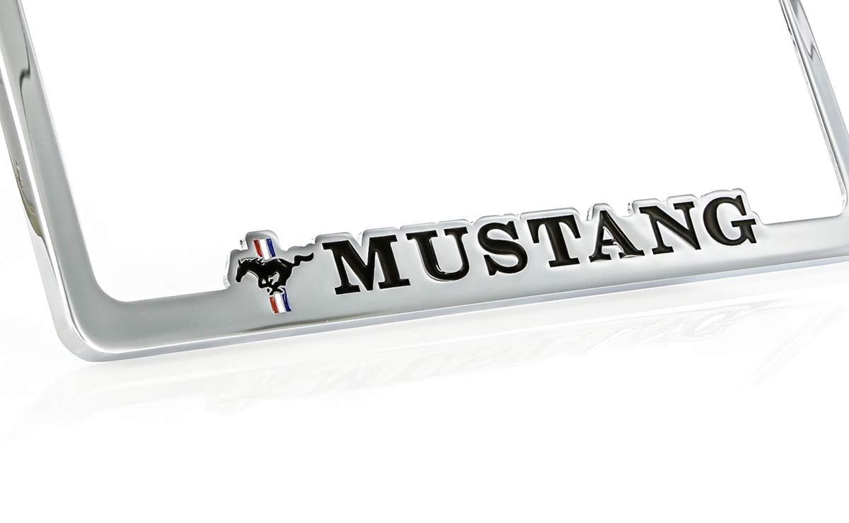 Ford Mustang Chrome Contoured Plated Zinc Metal License Plate Frame Holder Bottom Engraved 2 Hole