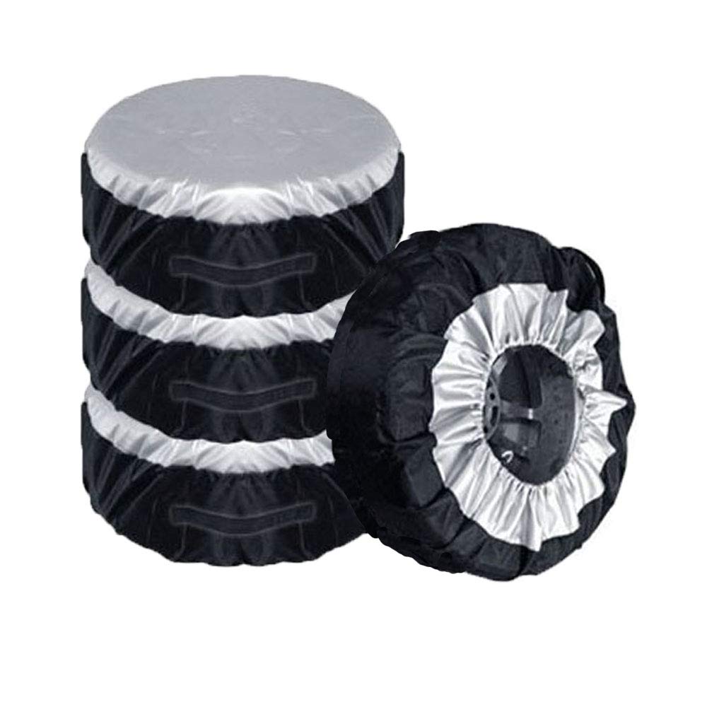 Comily Plus+ 4Pcs/Set 210D Polyester Spare Tire Covers Storage Tote Bags With Handle Fit For 16''-18'' Tyres In Diameter-Black/S