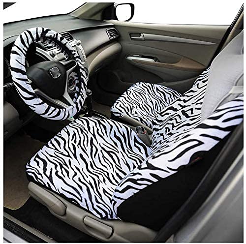 AUTOFAN Zebra Car Seat Covers Full Set with 2 Seat Belt Pads & 15" Steering Wheel Cover for Cars, Trucks, SUVs, Vans - Polyester