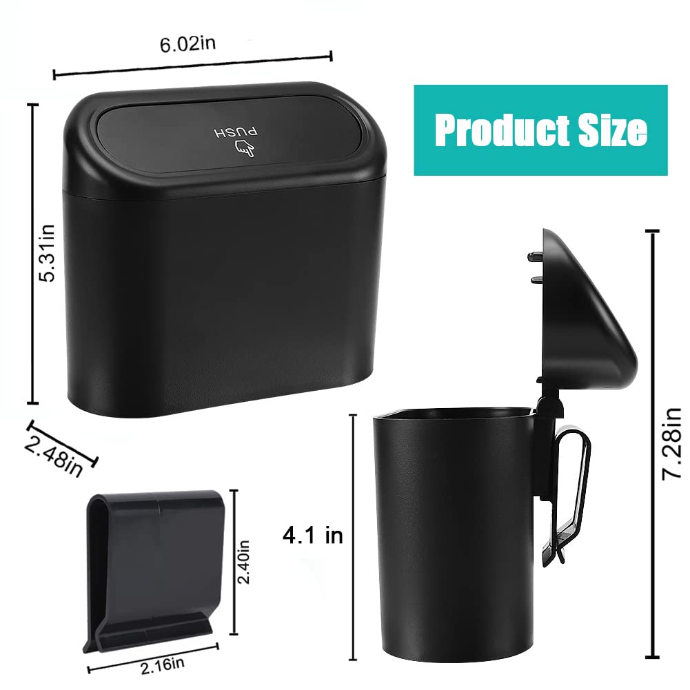 Accmor Car Trash Can With Lid, Mini Auto Dustbin Garbage Organizer With One Roll Plastic Trash Bag, Automotive Garbage Container