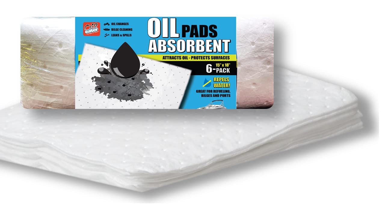 Oil Eater Oil Only Absorbent Pads - for Bilges, Boats, Vehicles and Tools - 6 Pack, White, 15 x 18 (AOA-BPH006-WHITE)