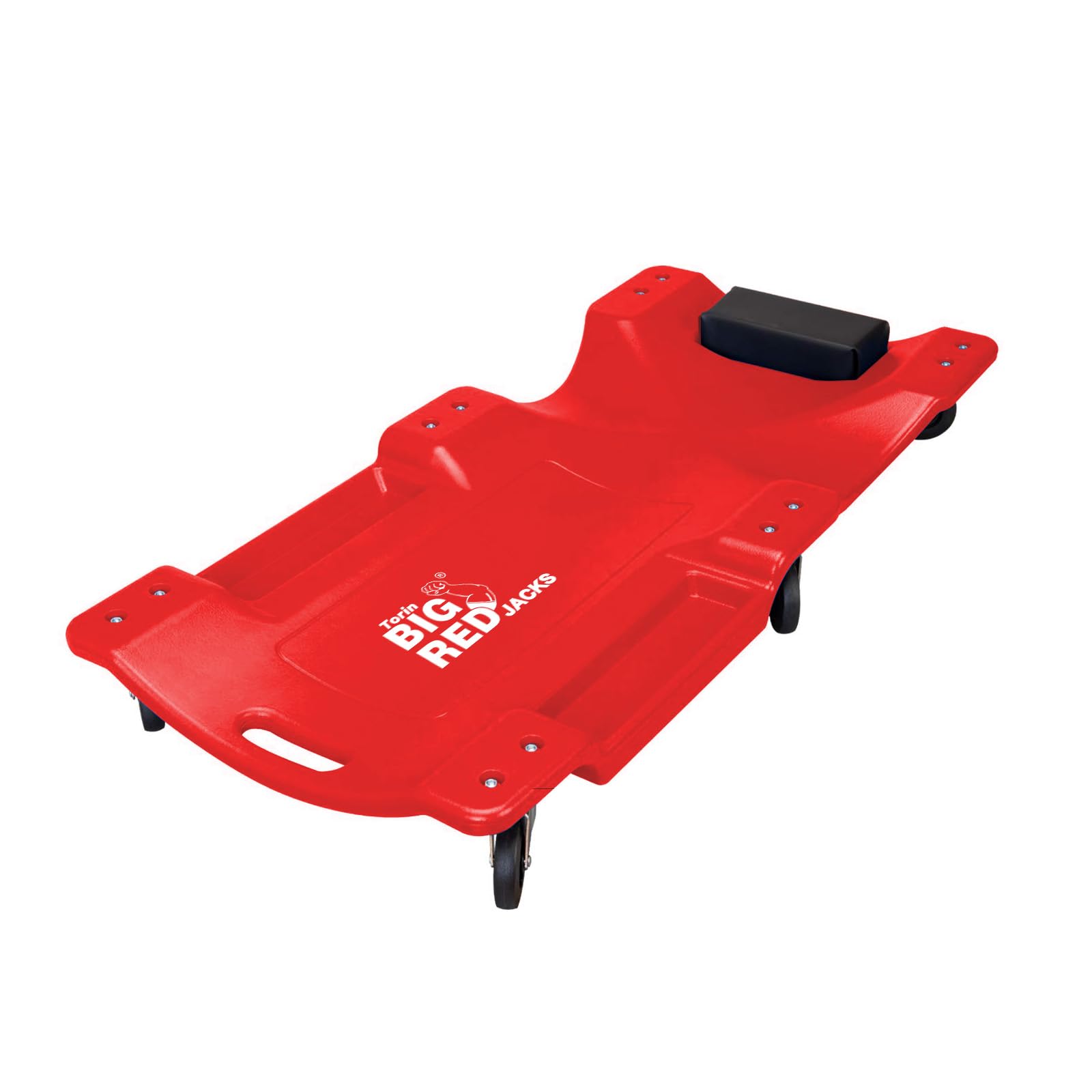 Big Red Torin Blow Molded Plastic Rolling Garage/Shop Creeper: 40'' Mechanic Cart With Padded Headrest, Dual Tool Trays And 6 Ca