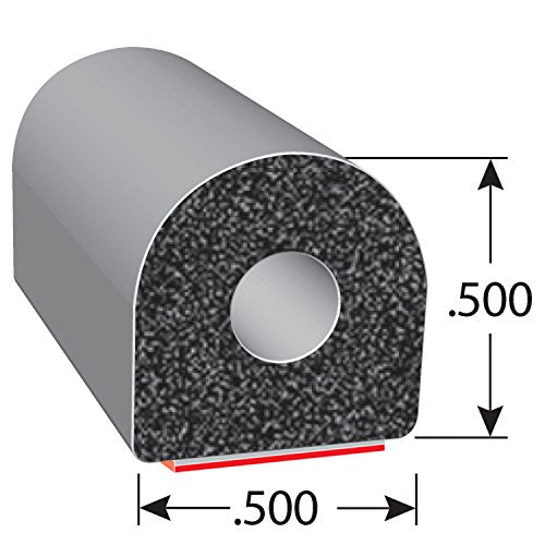 Trim-Lok D-Shaped Rubber Seal (Thick Wall) - .50    Height.50    Width, 100 Length - Epdm Foam Seal With Bt (3M) High Strength B