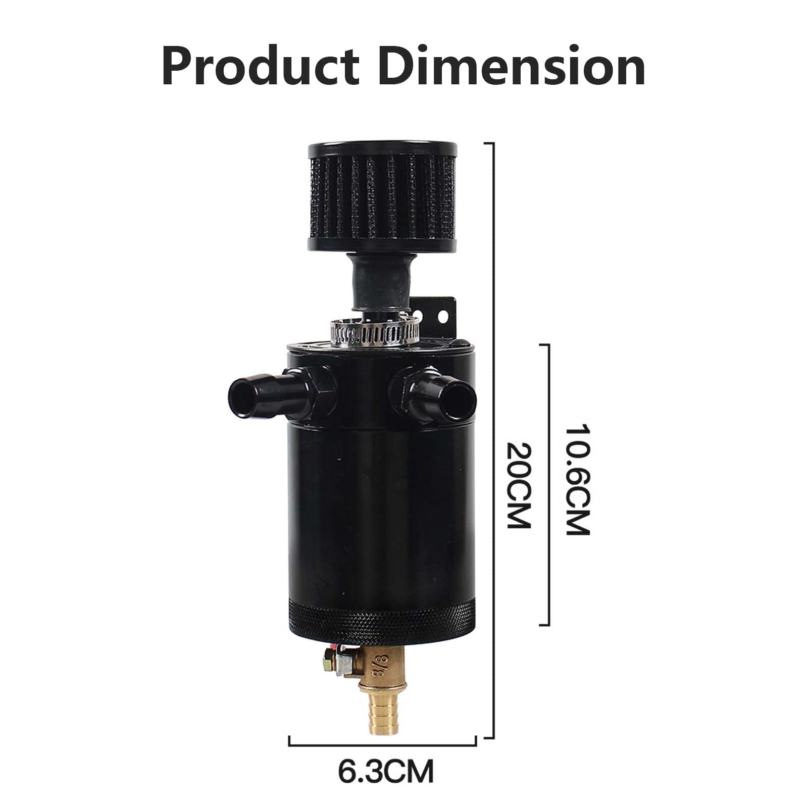 Universal Baffled Oil Catch Can with Breather Filter and Drain Valve 2 Ports (oulet + inlet),150ml Billet Aluminum Oil Separator