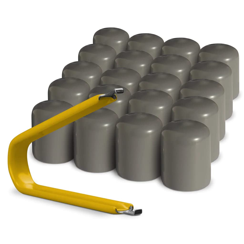 Colorlugs Vinyl Lug Nut Cover | Grey | Flexible Fit Wheel Lug Nut Cap | Fits 19 Mm | Pack Of 25 | Includes Deluxe Extractor | Ma