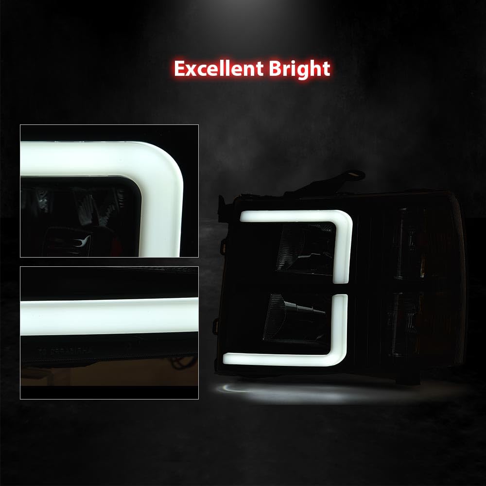 Pit66 Led Drl Headlights Assembly Compatible With Chevy Silverado 1500 2007-2013/2500Hd 3500Hd 07-14 (Not Fit 2007 Old Body Clas
