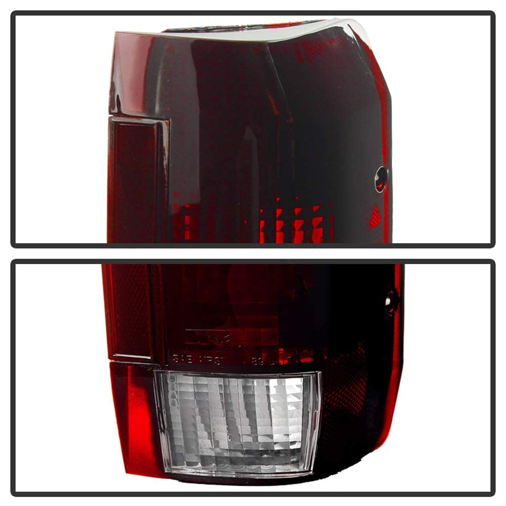 Acanii - For 1987-1996 Ford F150 F250 Bronco Red Smokes Oe Style Tail Lights Brake Lamps Replacement Pair Set Left+Right