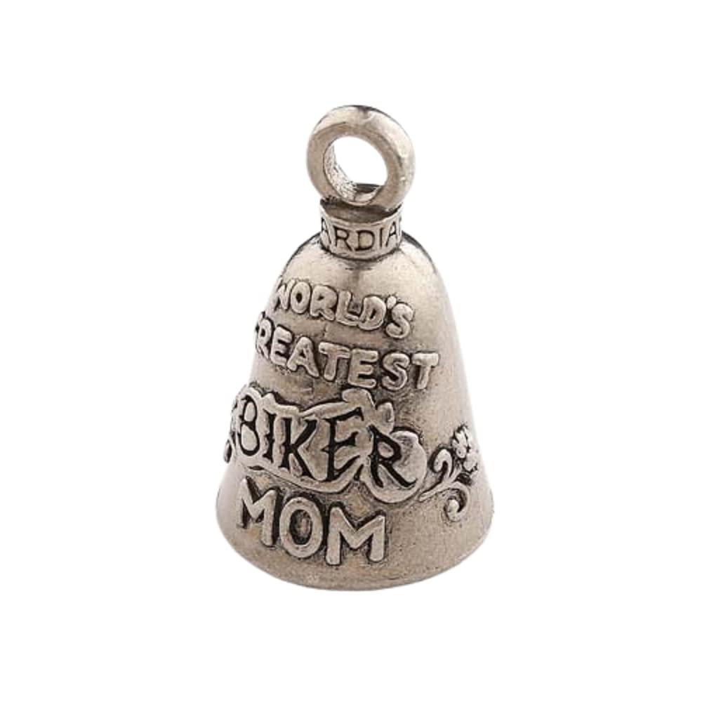 Guardian Bell Worlds Greatest Biker Mom Good Luck Bell w/Keyring & Black Velvet Gift Bag | Motorcycle Bell | Lead-Free Pewter | 