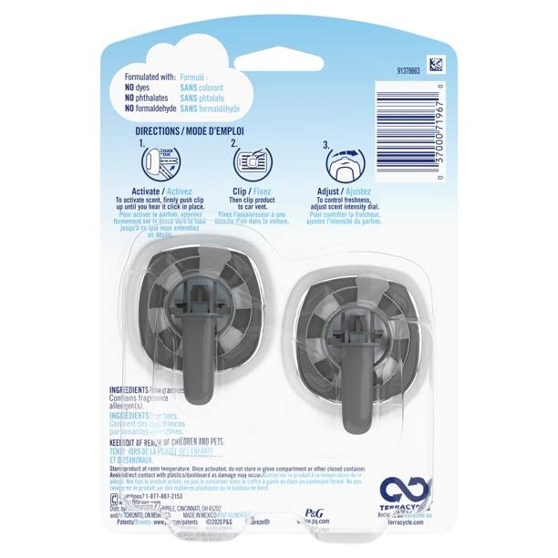 Febreze Car Vent Clip Air Freshener, Odor Eliminator For Up To 30 Days Freshness, 2 Clips (Fresh Leaves)