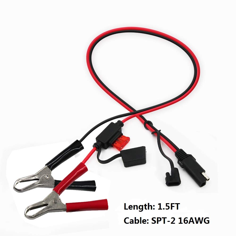 SPARKING 1.5FT 12V Battery Alligator Clip to SAE Quick Disconnect Cable - 3 Pack, PVC, 7.5A Fuse