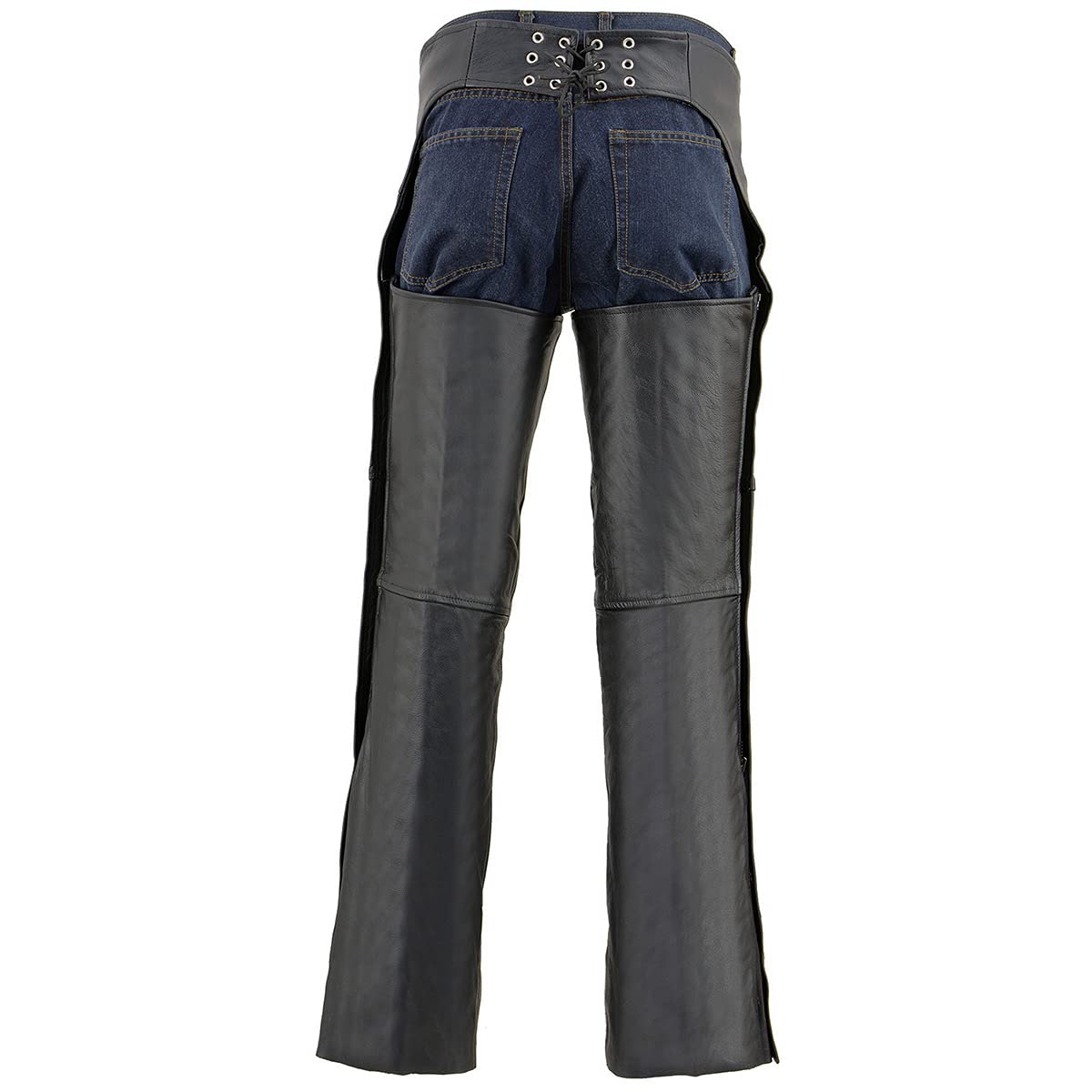 Milwaukee Leather Chaps for Men's Black Leather Dual Side Thigh Zipper Close Pockets Motorcycle Rider Chap- LKM5782 - X-Small