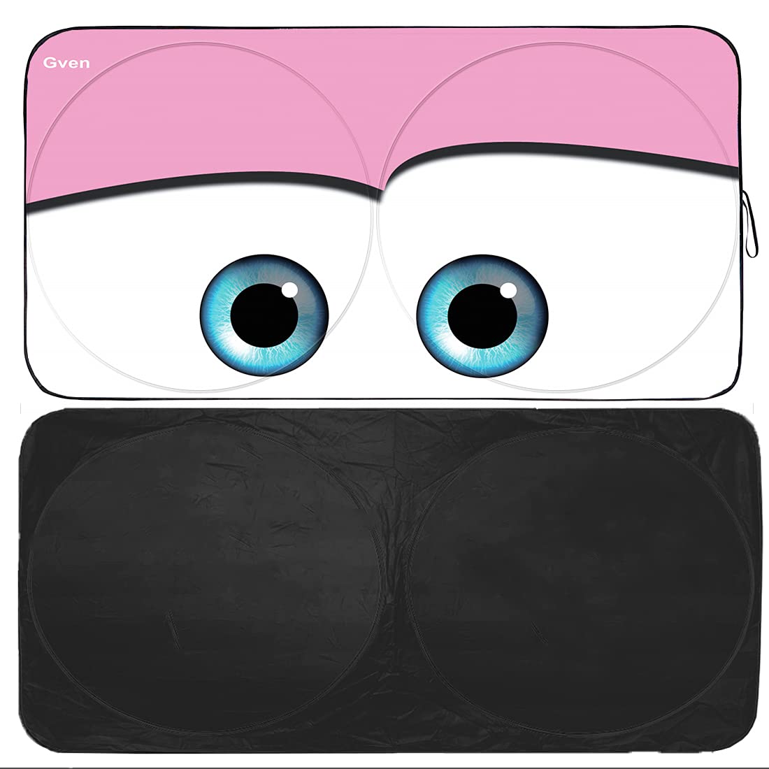 Gven Windshield Shade - Funny Car Eyes Sunshade, UV Blocker, Large Size, Pink