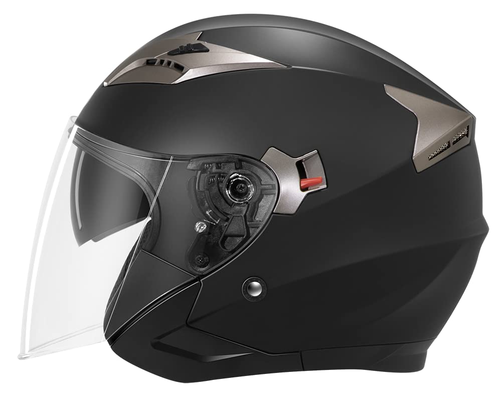 Motorcycle Open Face Helmet DOT Approved - YEMA Helmet YM-627 Motorbike Moped Jet Bobber Pilot Crash Chopper 3/4 Half Helmet wit