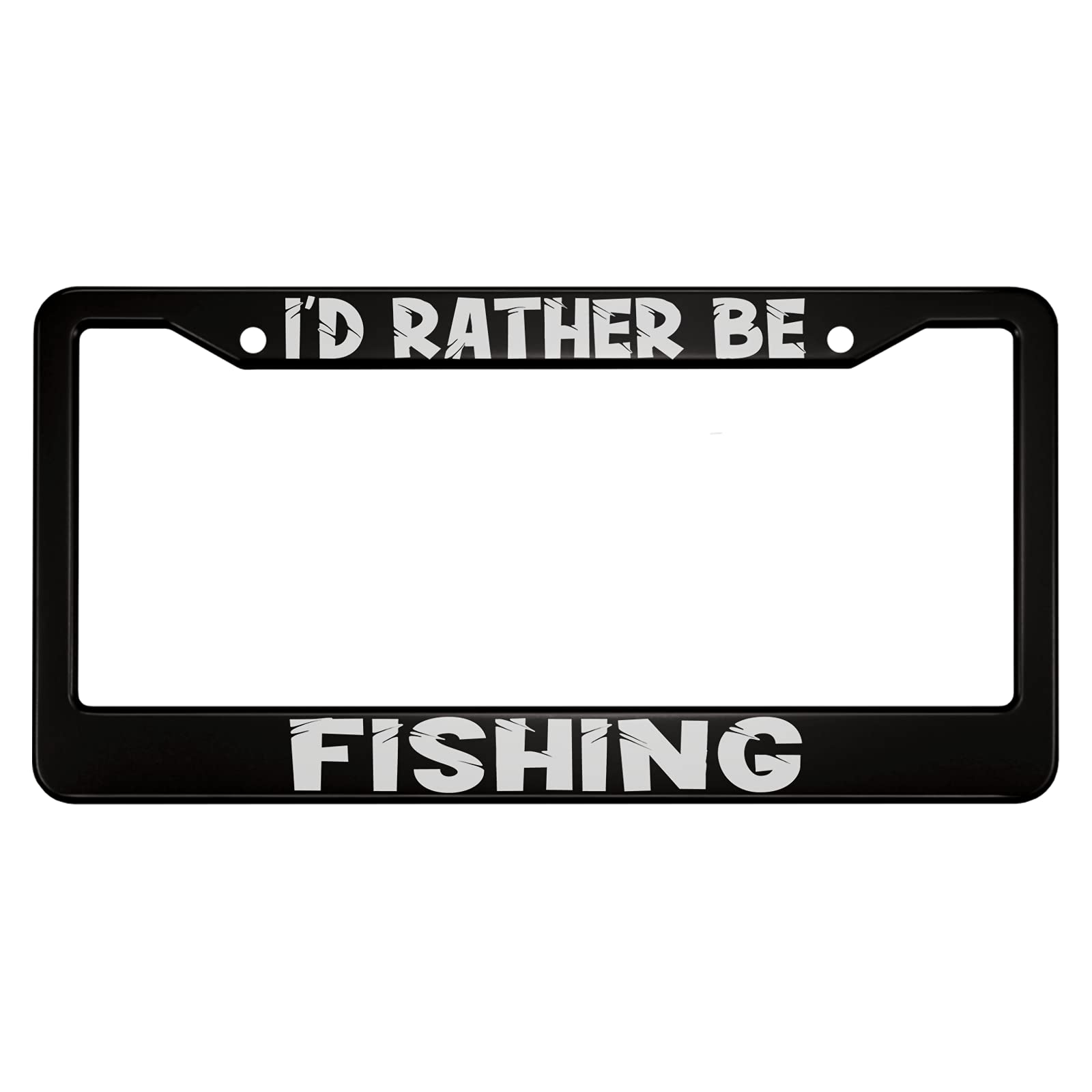 Ofloral I'D Rather Be Fishing Aluminum Alloy License Plate Frame Fisherman White Black Applicable To Us Standard Car Metal Car T